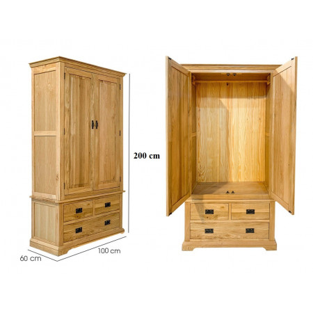 Rustic Oak - 1m05 : Tủ Áo Gỗ Sồi 2 Cánh
